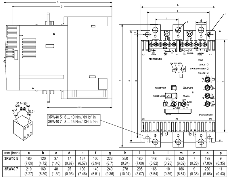 Габаритные и присоединительные размеры 3RW40